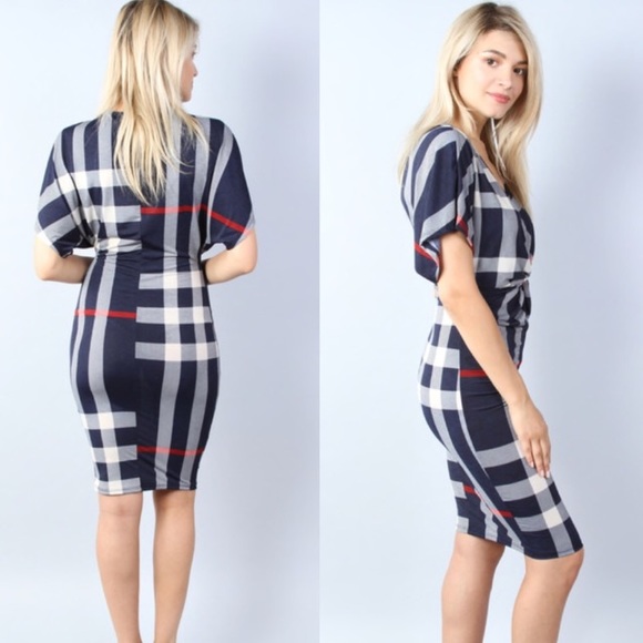 Navy, red & ivory midi dress.  NWT. - Picture 2 of 8